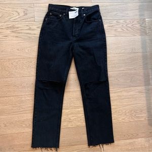 ReDone (Re/Done) stovepipe cropped raw hem in washed black NWT size 25
